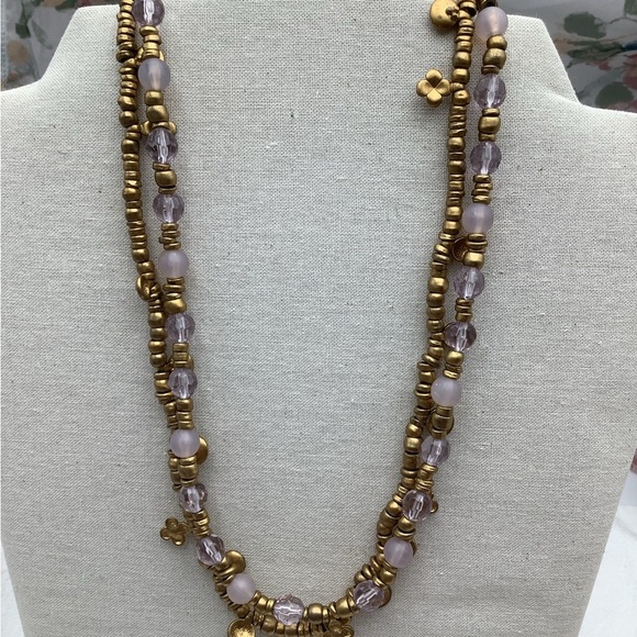 Etruscan meets Boho Gold and Pink Beaded Necklace - Picture 2 of 2